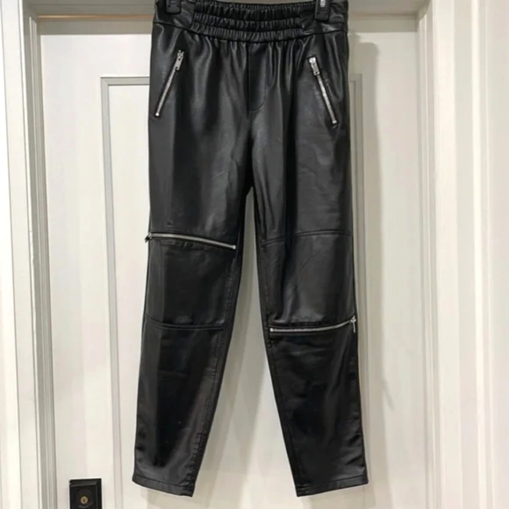 Zara Premium Denim Collection Black Faux Leather Joggers | High Waisted XS